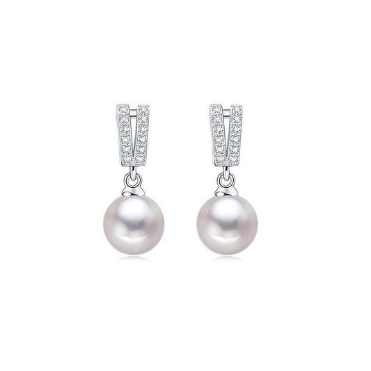 Classic White Freshwater Pearl & Diamond Drop Earrings