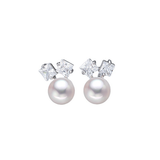 Classic Freshwater Pearl Diamond Stud Earrings